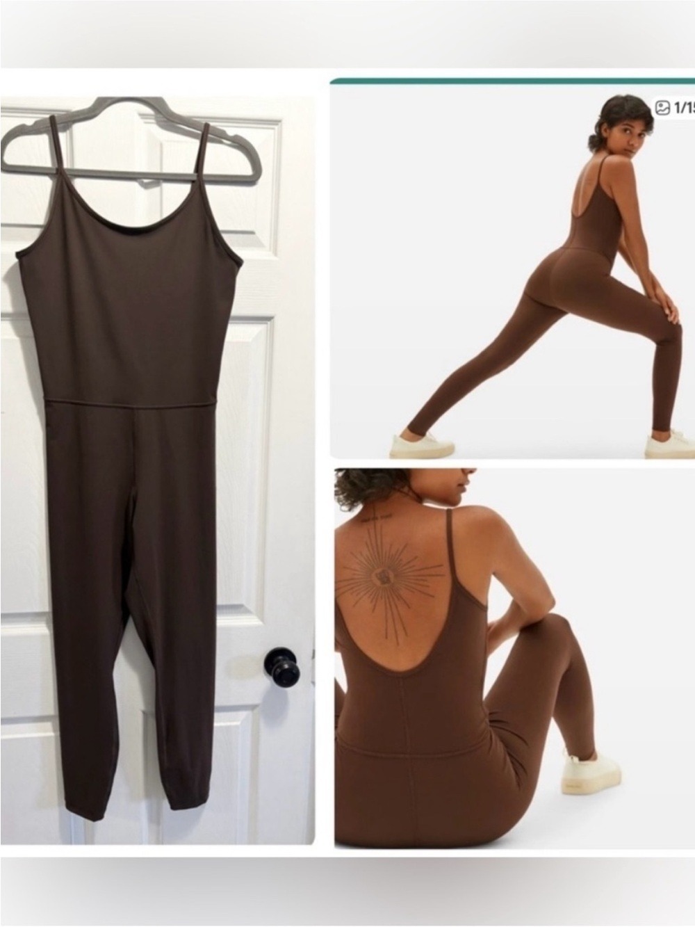 Everlane Perform Unitard Jumpsuit Leggings Tank Top Brown Workout Size Medium